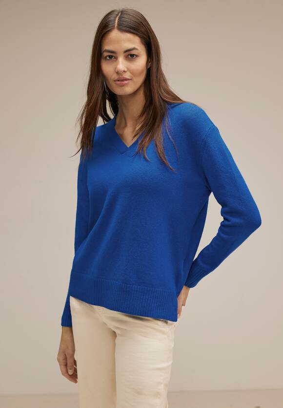 ONE Online-Shop Pullover | STREET STREET Melange Doubleface ONE Blue Satin Damen -