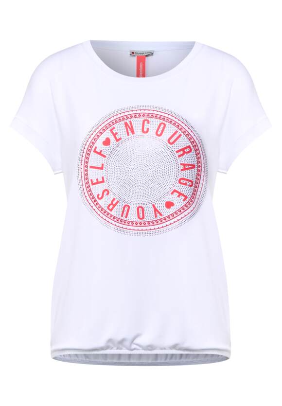 STREET ONE T-Shirt mit Steinchen Print Damen - White | STREET ONE  Online-Shop