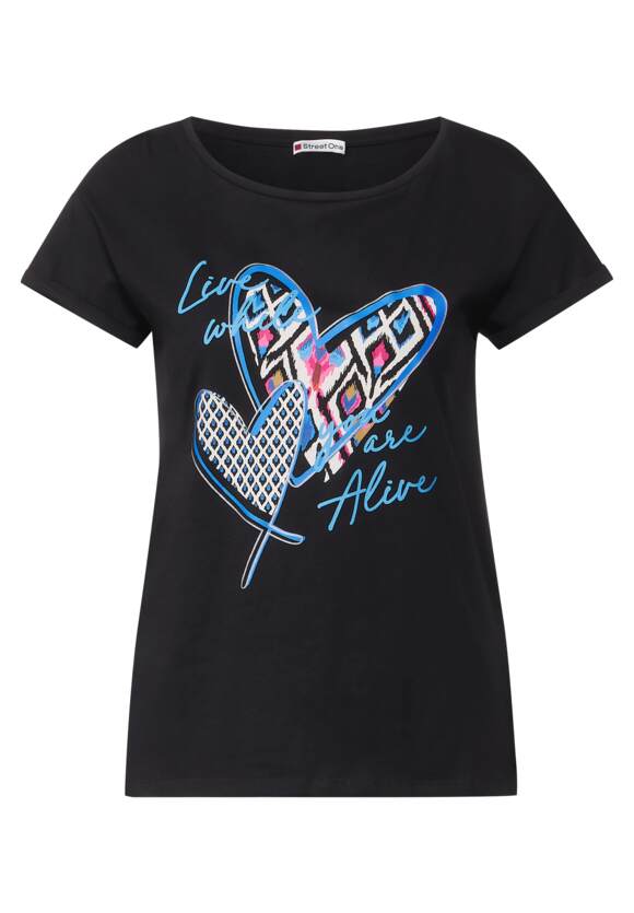 STREET ONE Kurzarm T-Shirt mit Print Damen - Black | STREET ONE Online-Shop