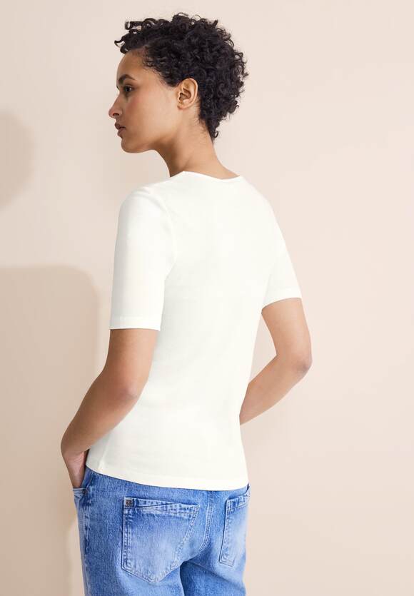 STREET ONE T-Shirt in Unifarbe Damen - Style Palmira - Off White | STREET  ONE Online-Shop