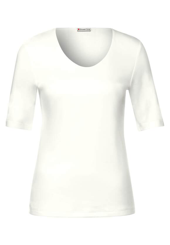STREET ONE Basic Kurzarmshirt Damen - Style Palmira - Off White | STREET ONE  Online-Shop