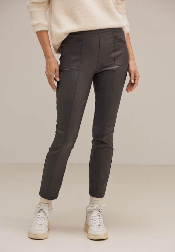 STREET ONE Coating Slim Fit Hose Damen - Style York - Shiny Sandy Mocca | STREET  ONE Online-Shop