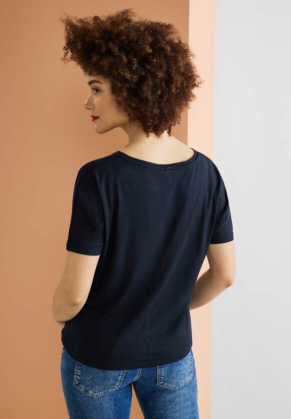 für in Damen STREET-ONE Blau Steinchendetails T-Shirt mit | STREET-ONE