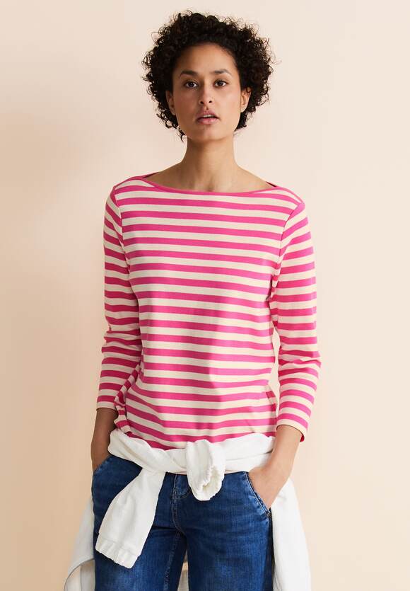 STREET ONE Gestreiftes Rippshirt Damen - Cozy Pink | STREET ONE Online-Shop | 