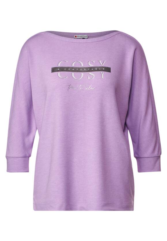 STREET ONE Shirt mit Schimmer Wording Damen - Soft Pure Lilac Melange | STREET  ONE Online-Shop