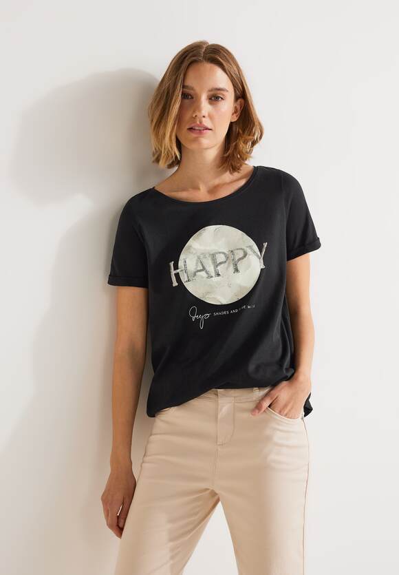 STREET ONE T-Shirt mit Wording Print Damen - Black | STREET ONE Online-Shop