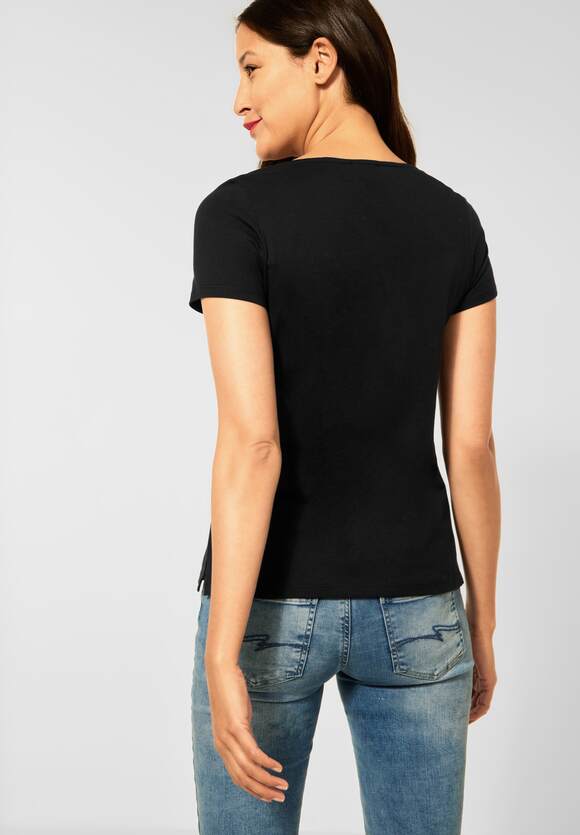 STREET ONE T-Shirt mit Partprint Damen - Black | STREET ONE Online-Shop | T-Shirts