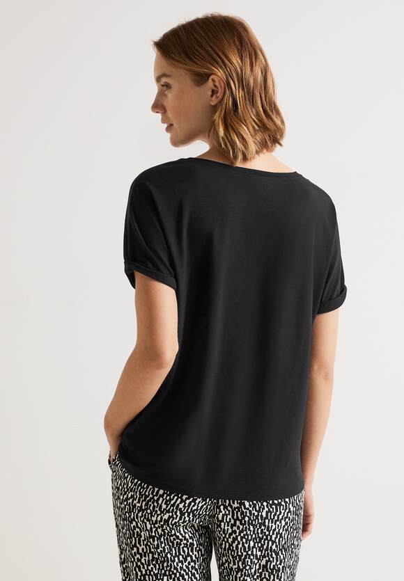 STREET ONE T-Shirt in Unifarbe Crista - STREET | Online-Shop ONE Damen Black - Style