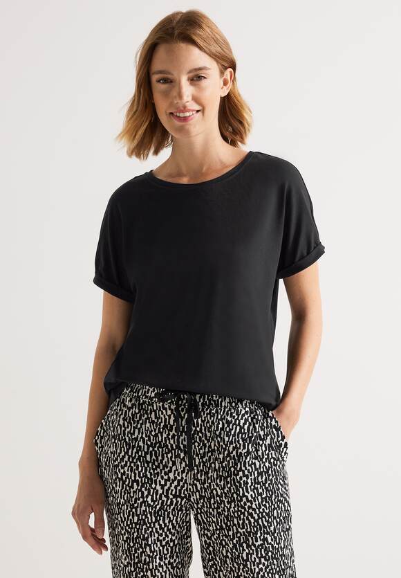 STREET ONE T-Shirt in Unifarbe Damen - Style Crista - Black | STREET ONE  Online-Shop