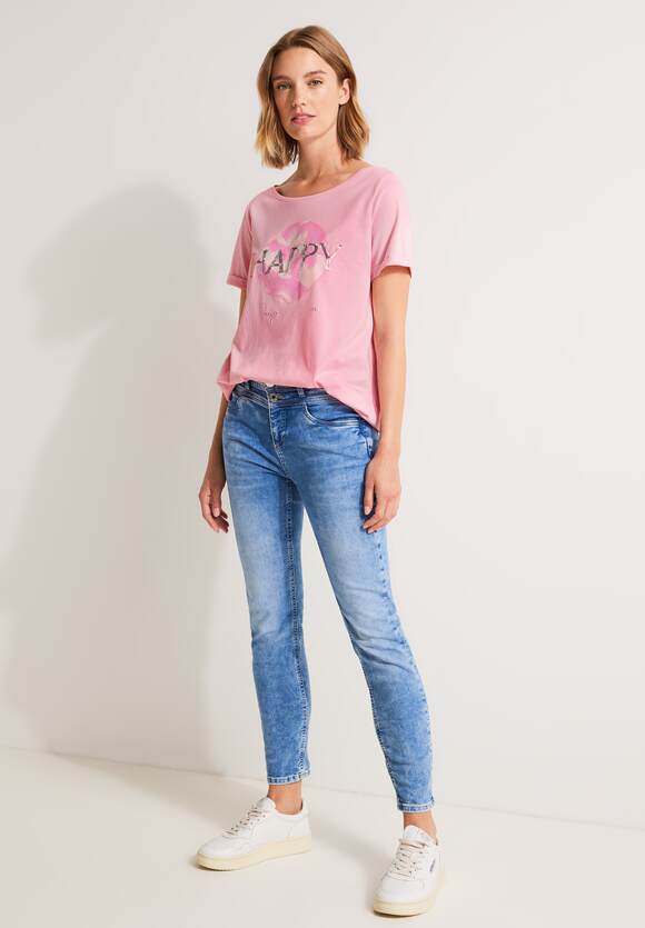 T-Shirt ONE Rose STREET Online-Shop - ONE Light mit Berry | STREET Paillettenprint Damen