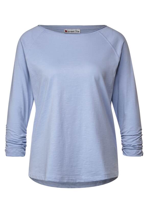 STREET ONE Shirt mit gerafftem Arm Damen - Style Mina - Mid Sunny Blue | STREET  ONE Online-Shop | Rundhalsshirts