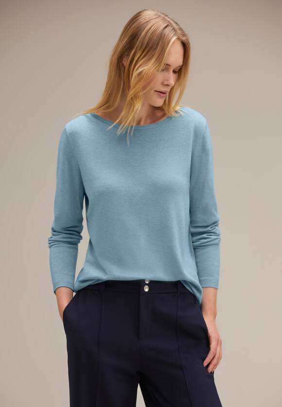 STREET ONE STREET - U-Boot Style | Blue ONE - Hazy Ausschnitt Melange Online-Shop Noreen Pullover Damen
