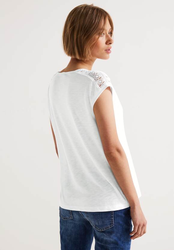 STREET ONE Shirt mit Spitzenschultern - Damen | STREET Online-Shop ONE White