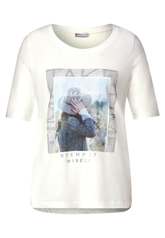 White - STREET fotoprint Off T-shirt ONE STREET Dames Online-Shop met | ONE