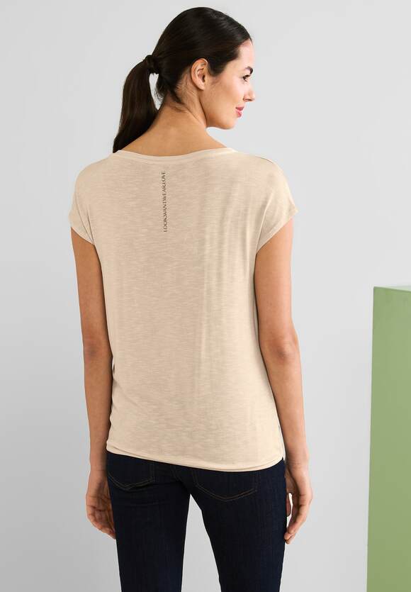 STREET ONE T-Shirt mit Steinchenwording Damen - Light Smooth Sand Melange | STREET  ONE Online-Shop