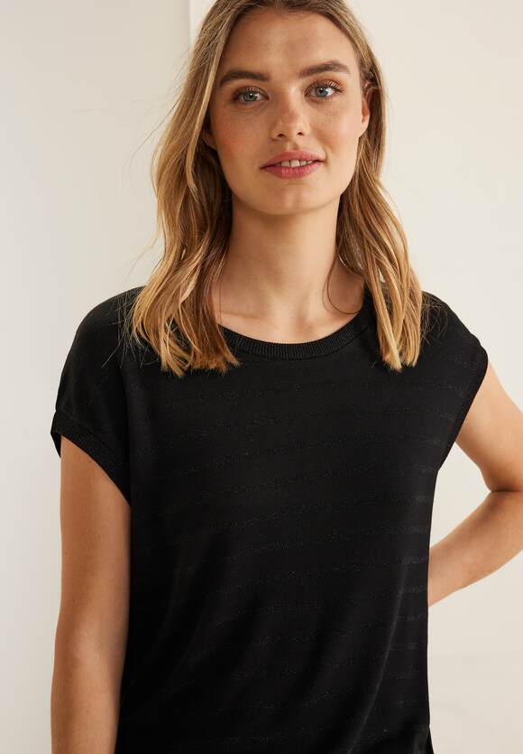 STREET ONE Shirt mit Schimmer-Streifen Online-Shop ONE - Black | STREET Damen