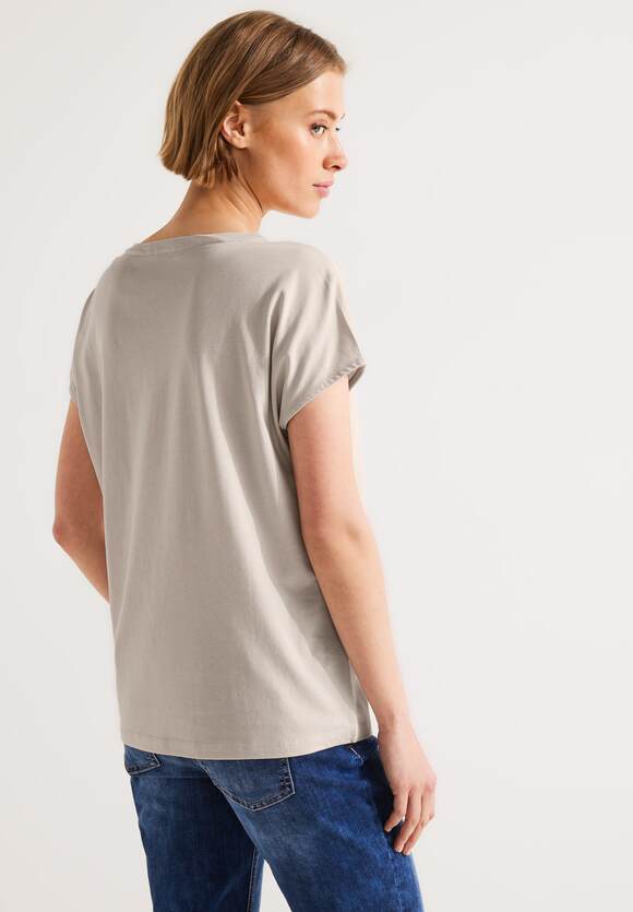 STREET ONE T-shirt met partprint Dames - Smooth Stone Sand | STREET ONE  Online-Shop