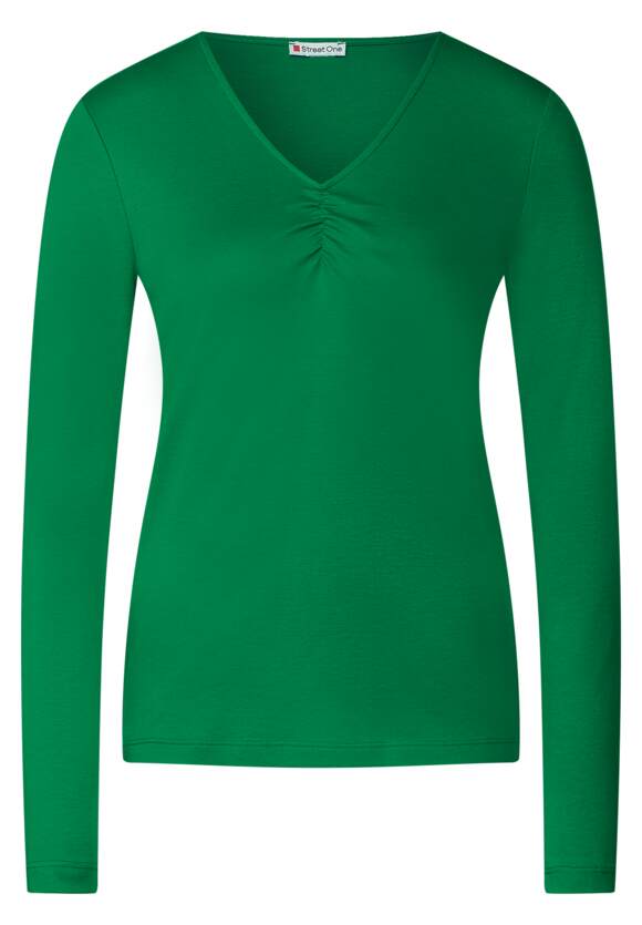 STREET ONE Basic Shirt mit ONE Raffungen Green Brisk STREET Damen | Online-Shop 