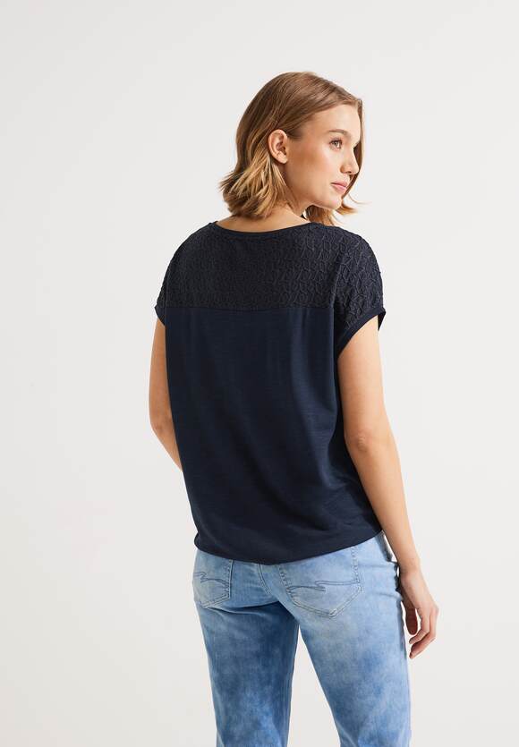 - STREET Damen Online-Shop ONE Blue Deep Vianna | STREET T-Shirt Spitzendetails mit ONE Style -