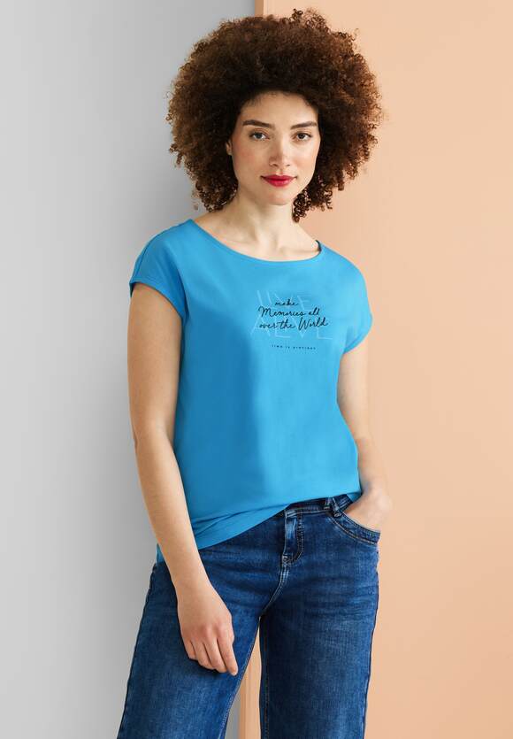 STREET ONE Basic - Damen mit Splash Blue Wording ONE T-Shirt STREET Online-Shop 