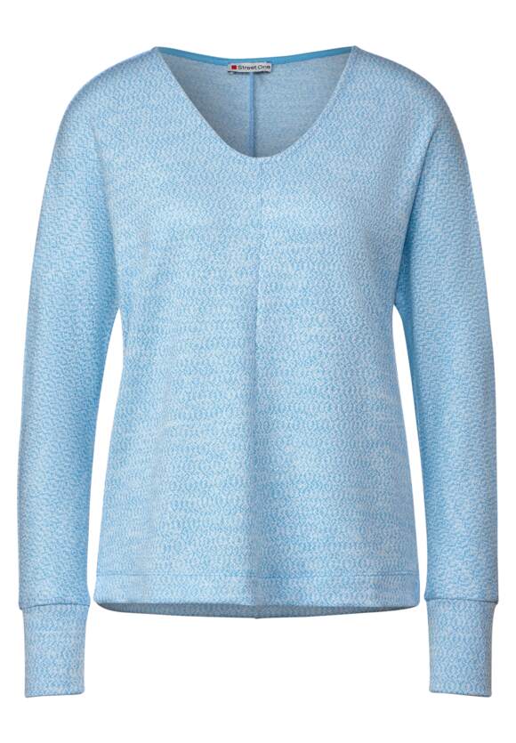 STREET ONE Zweifarbiges Langarmshirt Damen - Frozen Sea Blue Melange | STREET  ONE Online-Shop