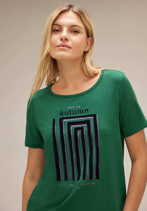 STREET ONE T-Shirt mit Flock Print Damen - Gentle Green | STREET ONE  Online-Shop | V-Shirts