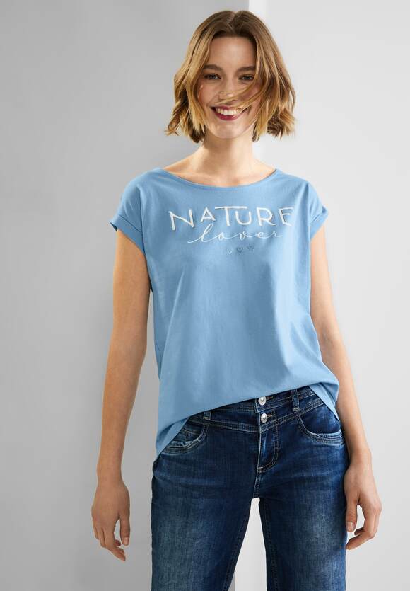 STREET ONE T-Shirt in Unifarbe Damen - Style Crista - Splash Blue | STREET  ONE Online-Shop