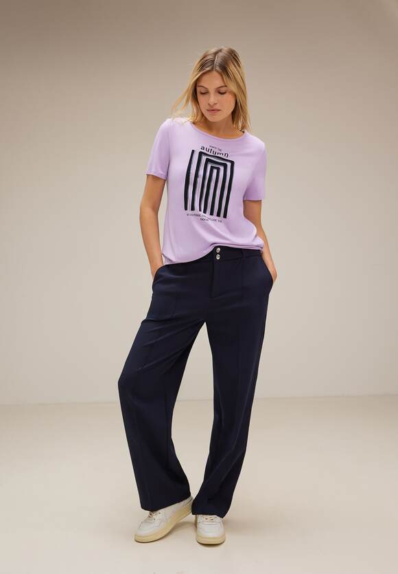 STREET ONE T-shirt met flockprint Dames - Soft Pure Lilac | STREET ONE  Online-Shop
