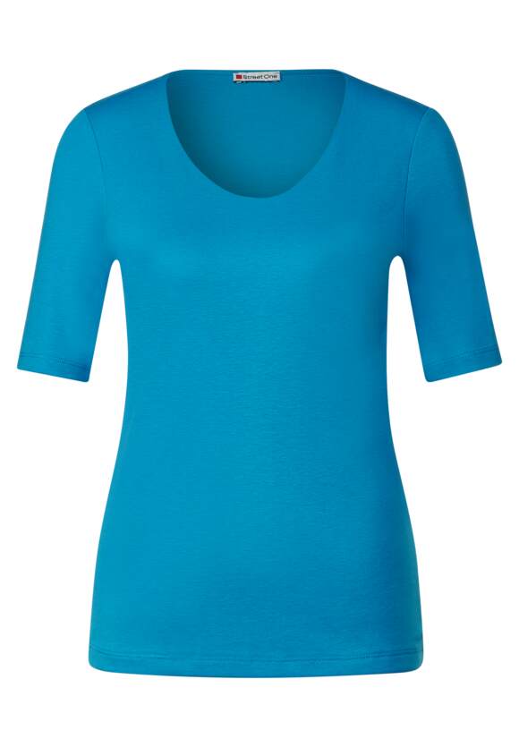 STREET ONE T-Shirt in Unifarbe Damen - Style Palmira - Aquamarine Blue | STREET  ONE Online-Shop