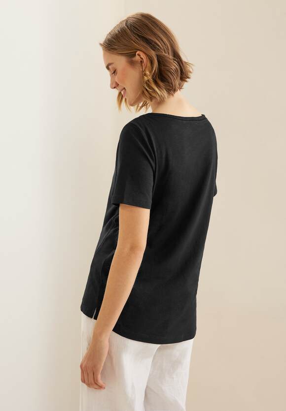 STREET ONE T-Shirt mit Häkel Tapedetail Damen - Black | STREET ONE  Online-Shop