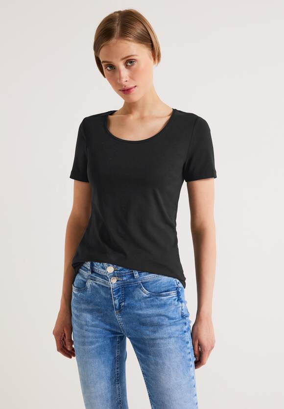 STREET ONE Style Ivy Damen Online-Shop - ONE T-Shirt Long STREET | Black Basic 
