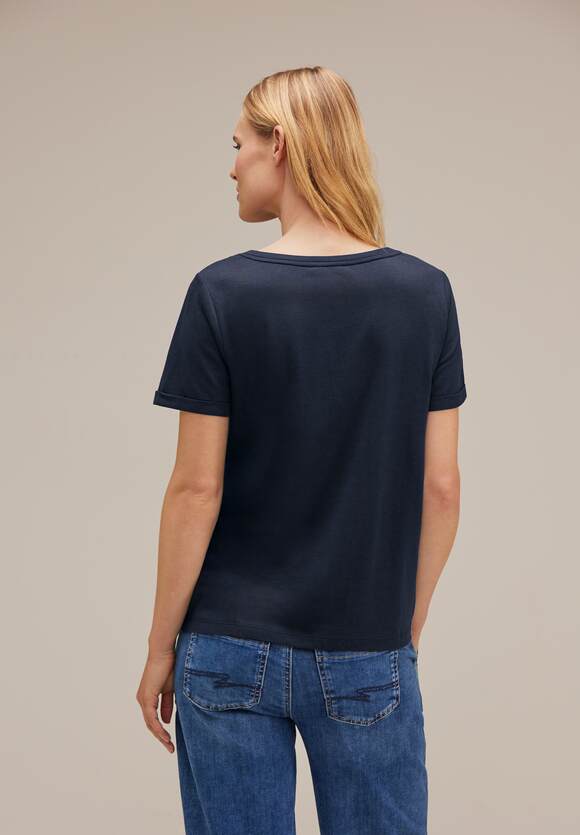 - STREET STREET ONE Deep Online-Shop T-Shirt Steinchendetails mit Damen Blue | ONE