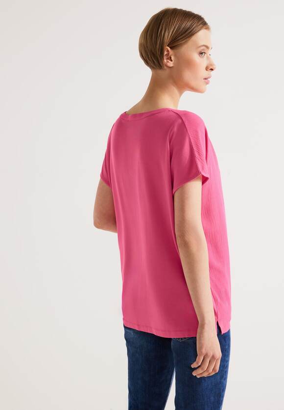 STREET ONE Materialmix T-Shirt Damen - Berry Rose | STREET ONE Online-Shop