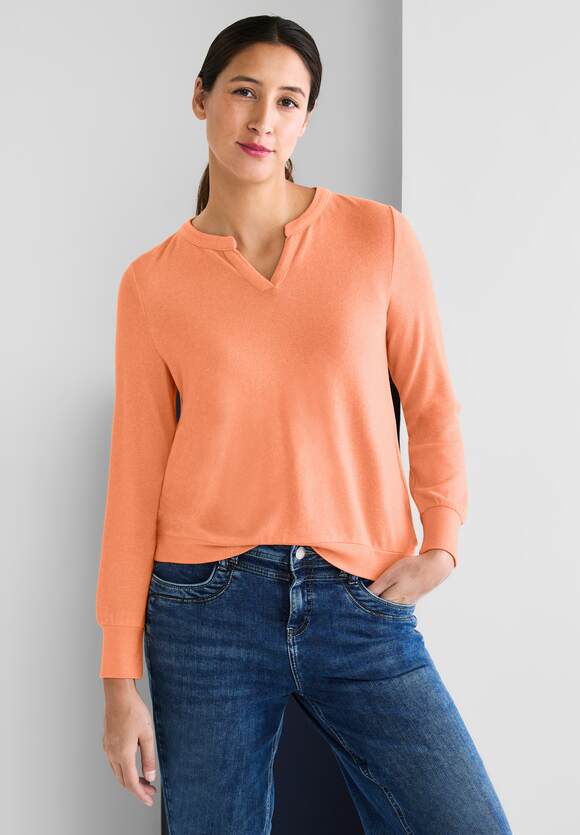 STREET ONE Softes Shirt in Unifarbe Damen - Juicy Mandarine Melange | STREET  ONE Online-Shop