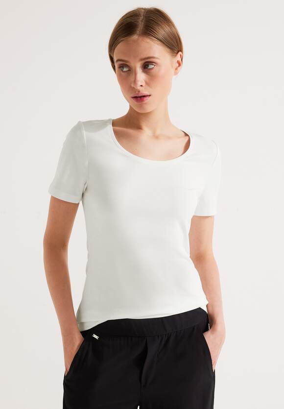 STREET ONE Basic Long T-Shirt Damen - Style Ivy - Off White | STREET ONE  Online-Shop