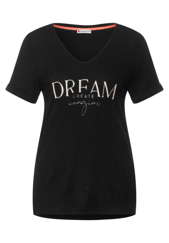 STREET ONE Shiny T-Shirt mit Wording Damen - Black | STREET ONE Online-Shop
