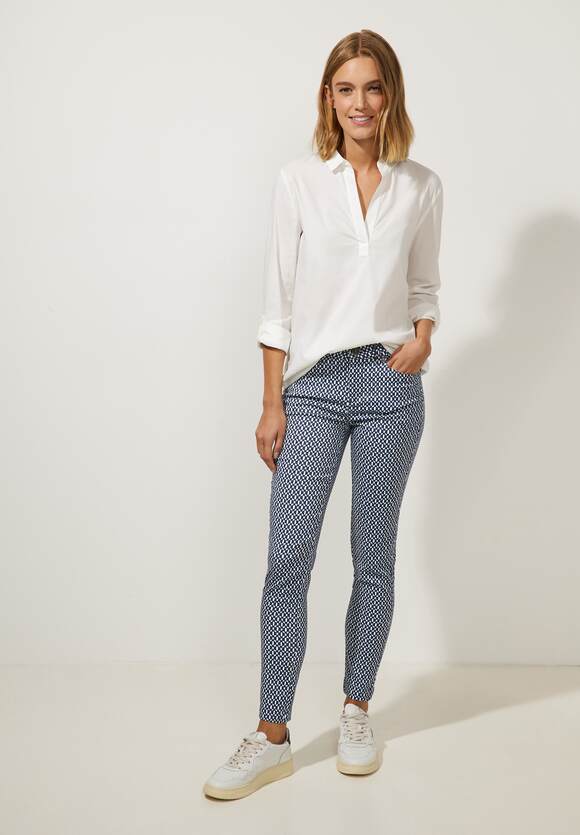 STREET ONE Slim Fit Minimalprint Hose Damen - Style York - Deep Blue | STREET  ONE Online-Shop