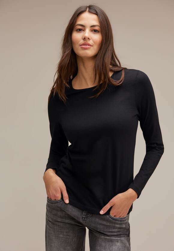 STREET ONE Basic Langarmshirt Damen - Black | STREET ONE Online-Shop