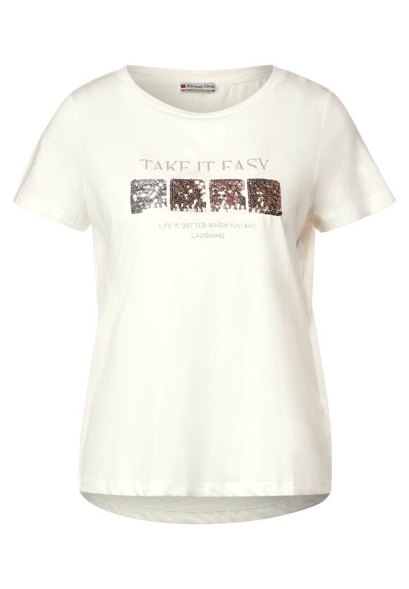 STREET ONE T-Shirt mit Pailletten Damen - Off White | STREET ONE Online-Shop