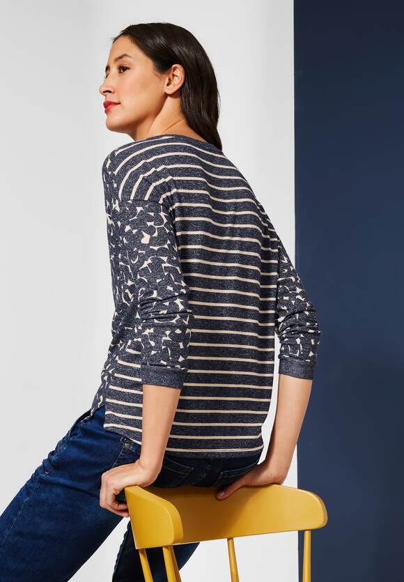 Shirt ONE | Online-Shop - - Damen Ellen Style Deep STREET Melange im Blue STREET ONE Printmix