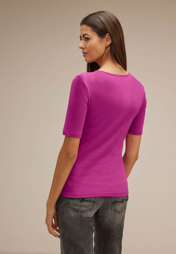 STREET ONE T-Shirt in Unifarbe Damen - Style Palmira - Bright Cozy Pink | STREET  ONE Online-Shop