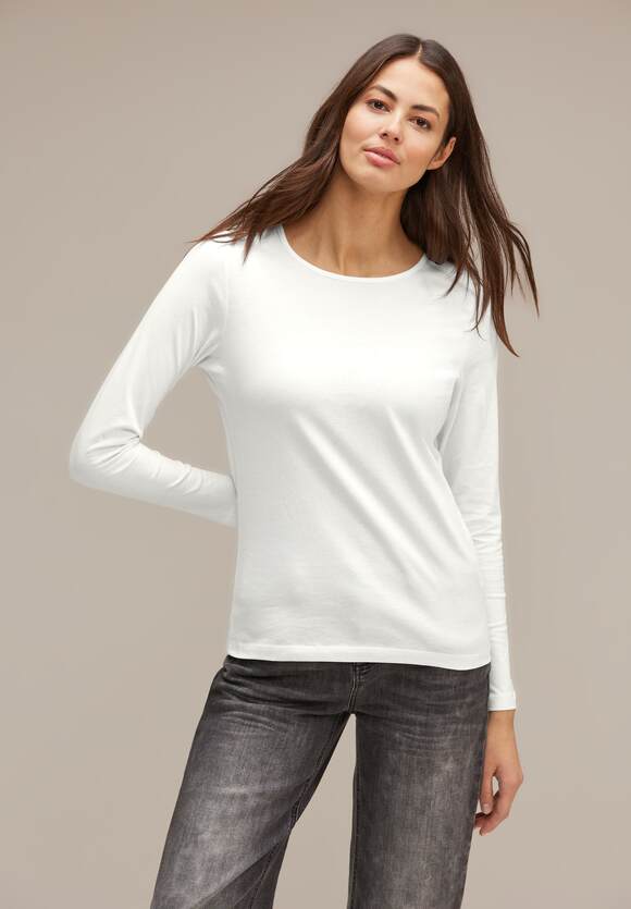 STREET ONE Basic Langarmshirt Damen | ONE - White Off STREET Online-Shop
