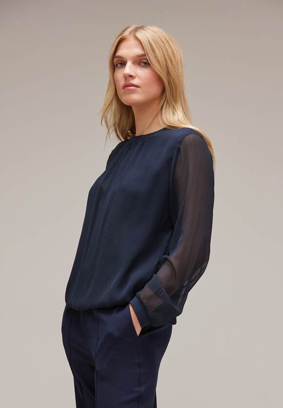 STREET ONE Unifarbene Bluse mit Falten Damen - Deep Blue | STREET ONE  Online-Shop