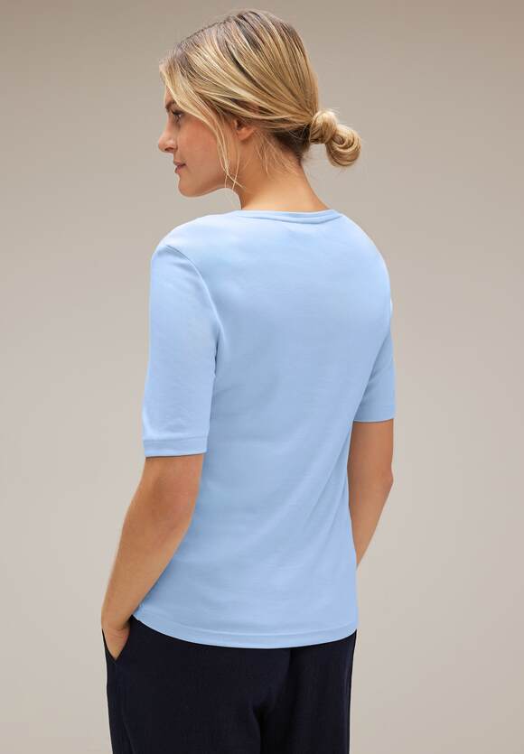 STREET ONE Shirt mit Karrée Style Blue - | Ausschnitt Pania ONE STREET - Original Damen Online-Shop