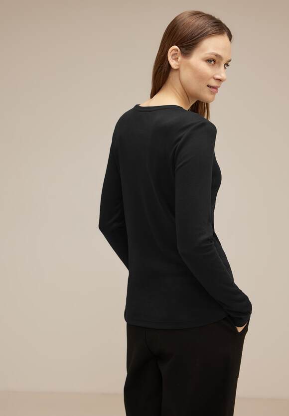 STREET ONE Basic Langarmshirt Damen - Black | STREET ONE Online-Shop | V-Shirts
