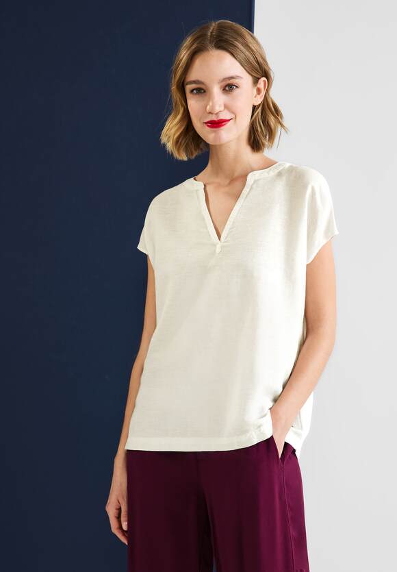 STREET ONE Leinenmix Blusenshirt Damen - Off White | STREET ONE Online-Shop