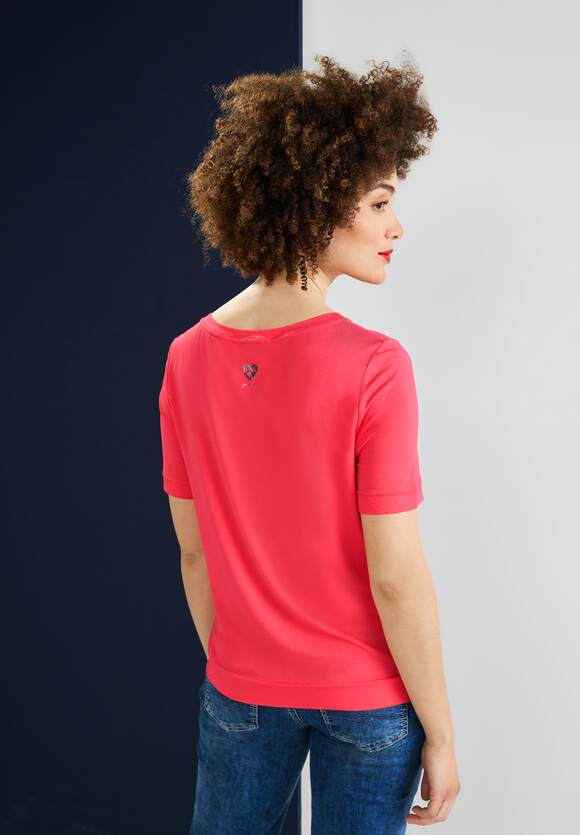 STREET ONE T-Shirt Online-Shop Damen ONE - | STREET im Materialmix Coral Intense
