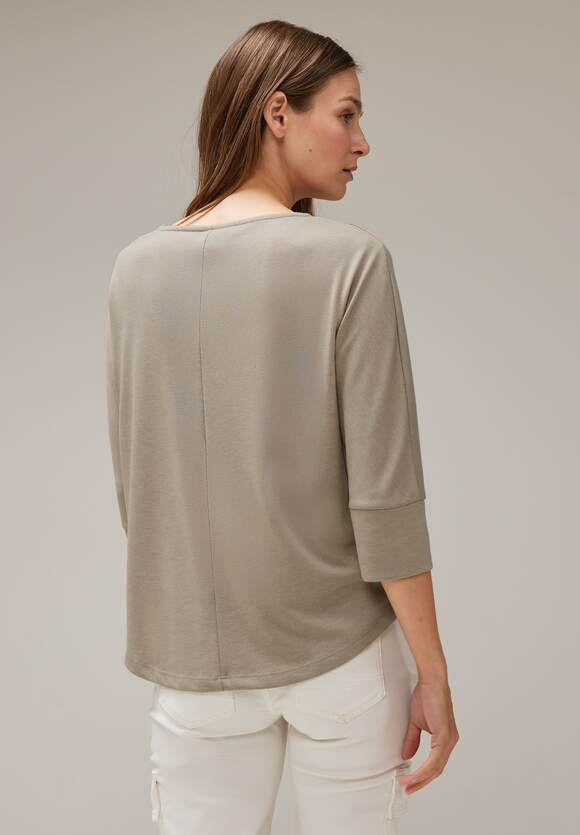 STREET ONE Basic Shirt in Strickoptik Damen - Bleached Sand Melange | STREET  ONE Online-Shop