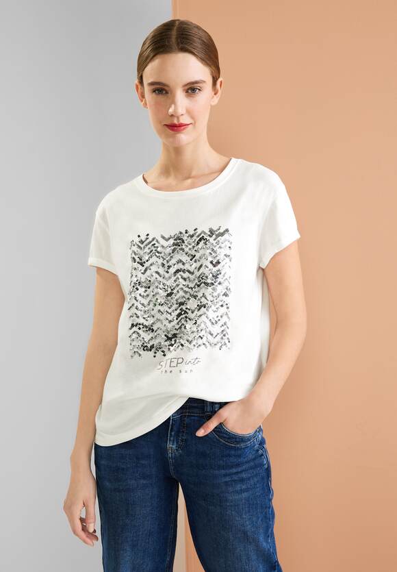 STREET Paillettendetail | ONE Off White mit - Damen T-Shirt Online-Shop ONE STREET