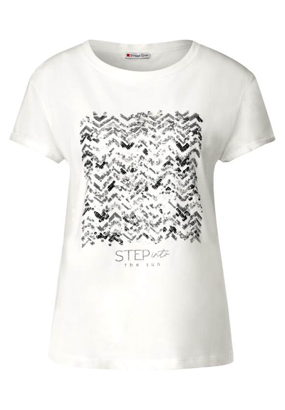 ONE | Off - STREET ONE mit White T-Shirt Damen STREET Online-Shop Paillettendetail